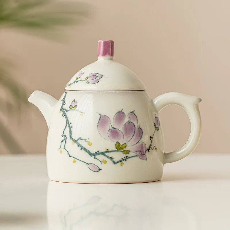 Hand-painted Magnolia Teapot Ceramic Small Capacity Brewing Teapot Chinese Upscale Kung Fu Tea Set Master Teacups