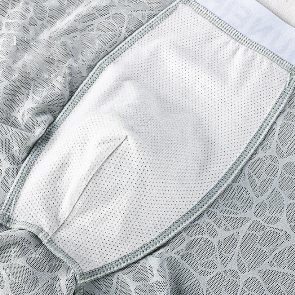 Men Texture Mesh Boxer Shorts Solid Underpants Breathable Lingerie Ultra Hot Elastic Cool Panties Trunks Calcinha Men's Clothing