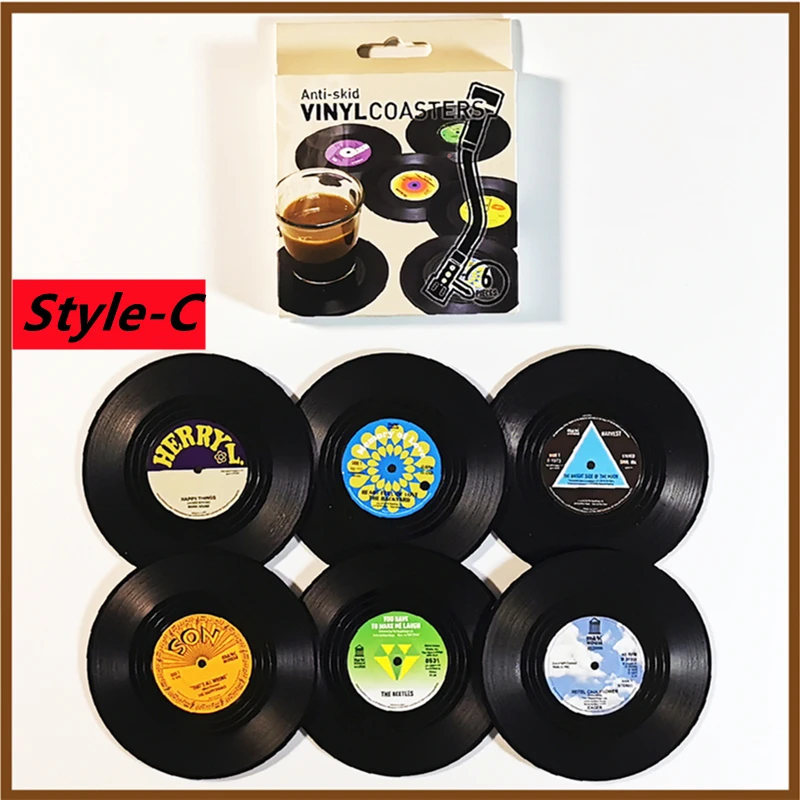 Nieuwe 6/4/2PCS Retro Vinyl Record Cup Coaster Anti-slip Koffie Onderzetters Hittebestendige Muziek Drinken Mok mat Tafel Placemat Decor