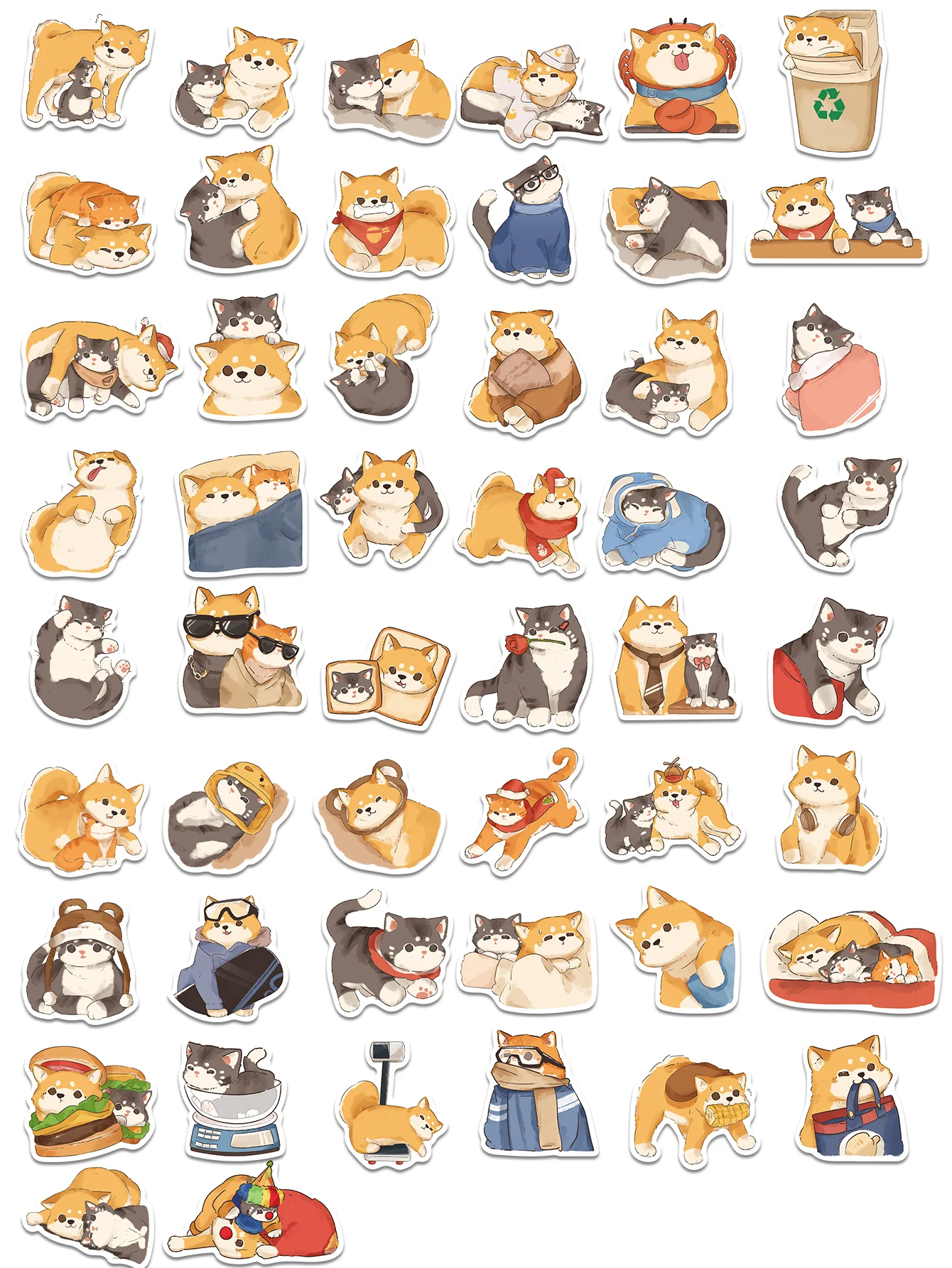 Desenhos animados adesivos, shiba inu, gato, decorativo, para mala, skate, guitarra, laptop, motocicleta, diy, impermeável, 50pcs