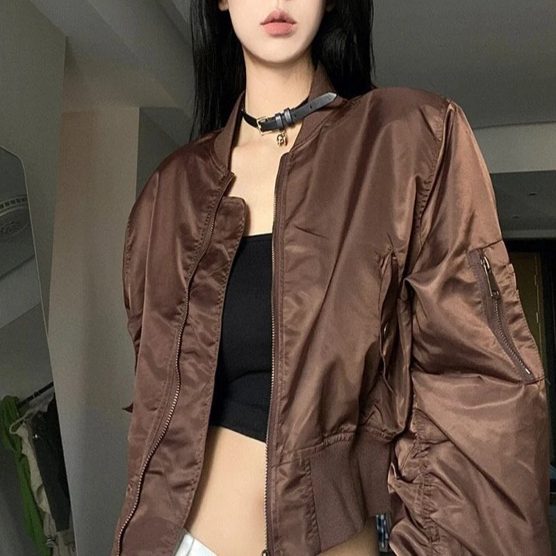 

2024, новая свободная повседневная бейсбольная куртка на молнии с воротником-стойкой, короткая куртка