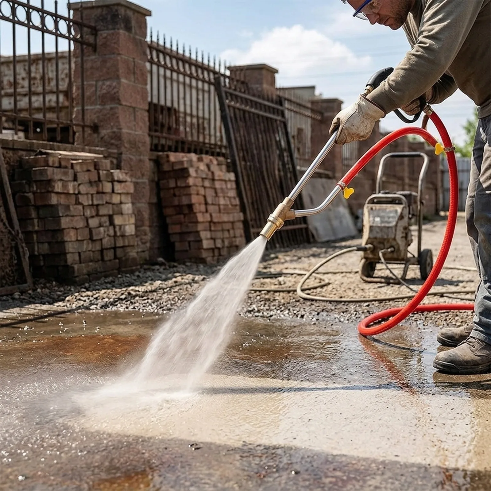 Cleaning Pressure Washer Wet Sand for blaster 10 Feet Abrasive Attachment Dustless Silver + Red for graffiti Remove Rust