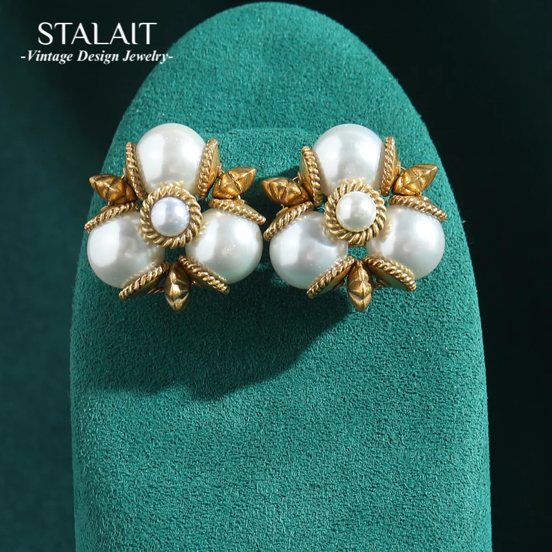 

Свадебные серьги-гвоздики цвета античного золота с жемчугом и цветком, винтажное роскошное платье, новые подарки для женщин, полезные дизайнерские украшения, новинка