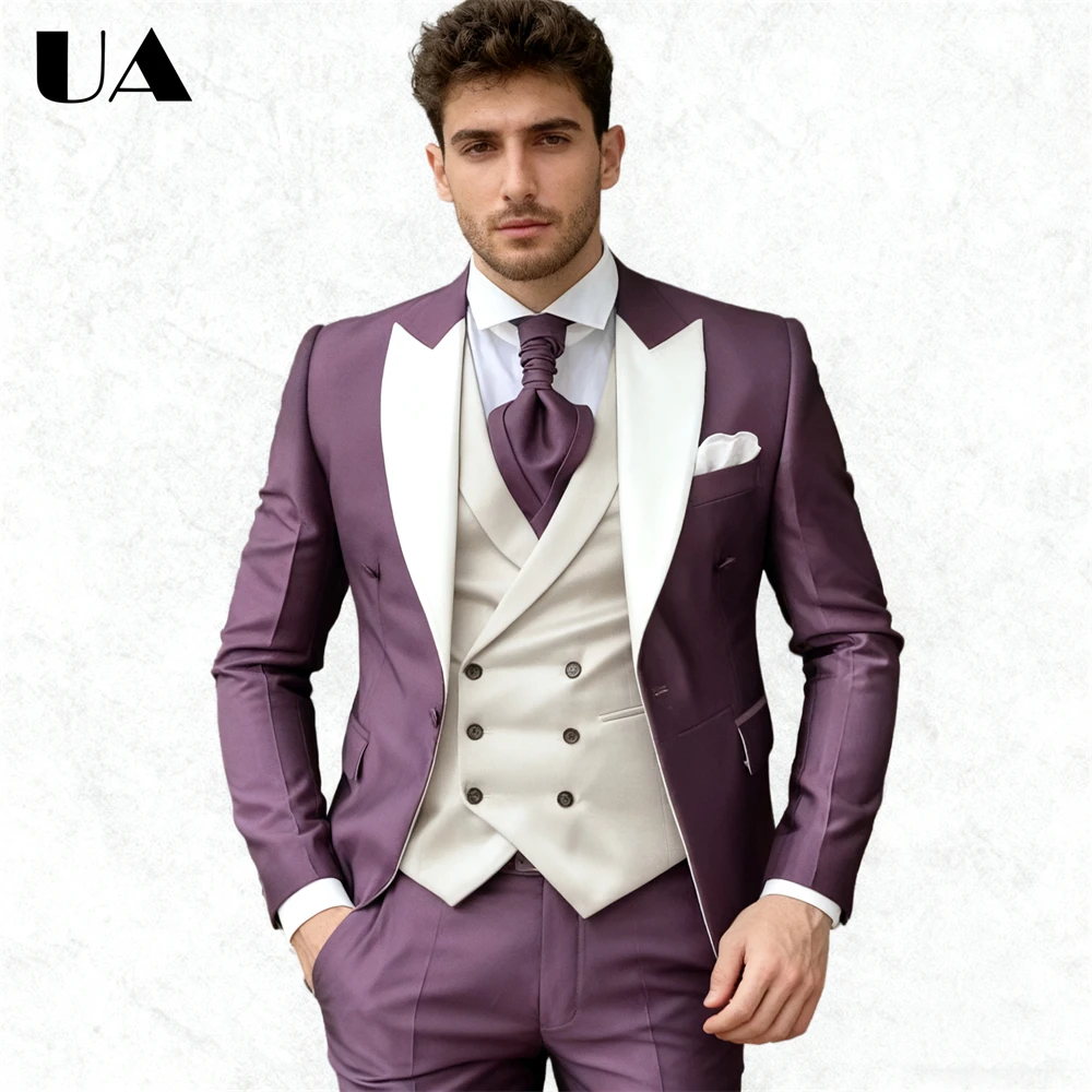 

ULBYANRY Trendy Mens Formal Suit Set Three Pieces Including Jacket Pants Vest, Wedding Suit for Groom and Bestman Prom Outfit