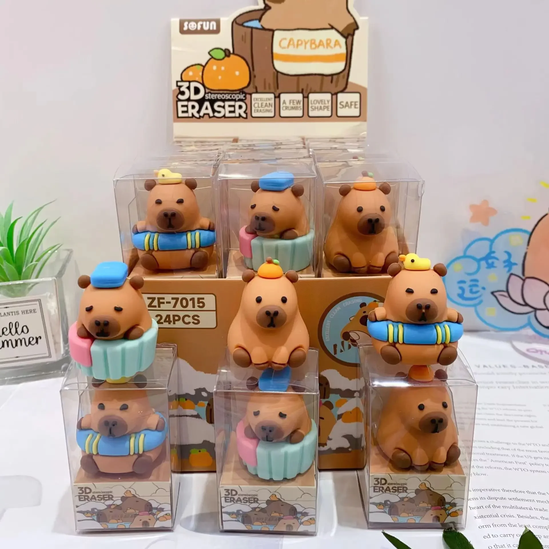 3Pcs/Lot Capybara Creative 3D Cartoon shape pencil Figure Eraser cartoon desktop trinkets School students stationery gifts