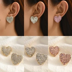 Fashion Crystal Heart Stud Earrings for Women Girls Luxury Shiny CZ Zircon Love Heart Earrings Temperament Jewelry Party Gifts