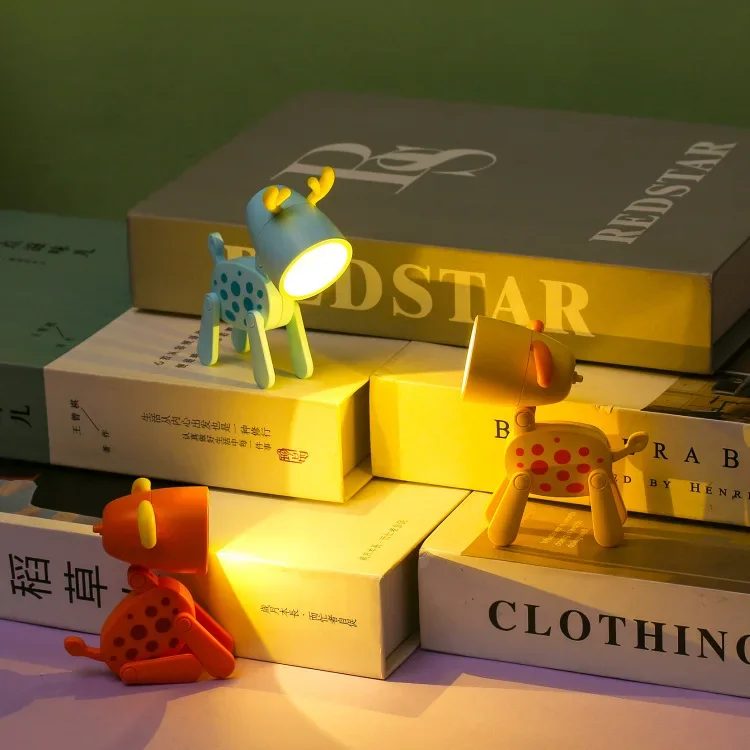 LED Mini Night Light Children Kids Folding Desk Lamps Toys Cute Cartoon Dog Deer Shape Table Lamp Electronic Pet Toy Kawaii Gift