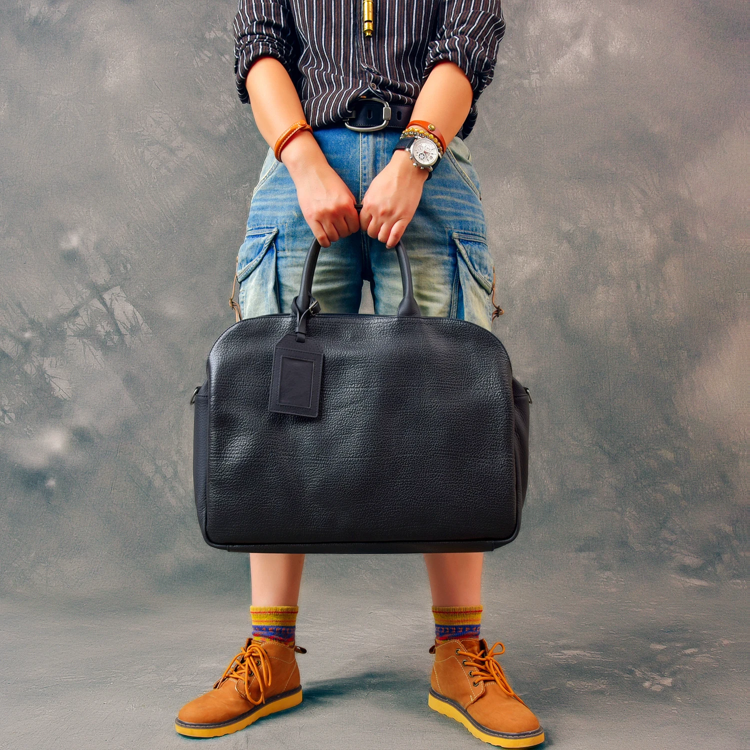 business casual handmade first layer cowhide men's large capacity briefcase simple luxury soft genuine leather work handbag