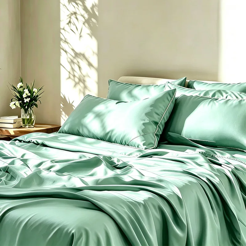4Pcs Bamboo‑Polyester Blend Brushed Solid Bed Sheet Set 400TC, 14‑17inch Deep Pocket Fitted Sheet with Satin Lining, Flat Sheet & Pillowcases, Full Queen King Machine Washable Soft Bedding Set