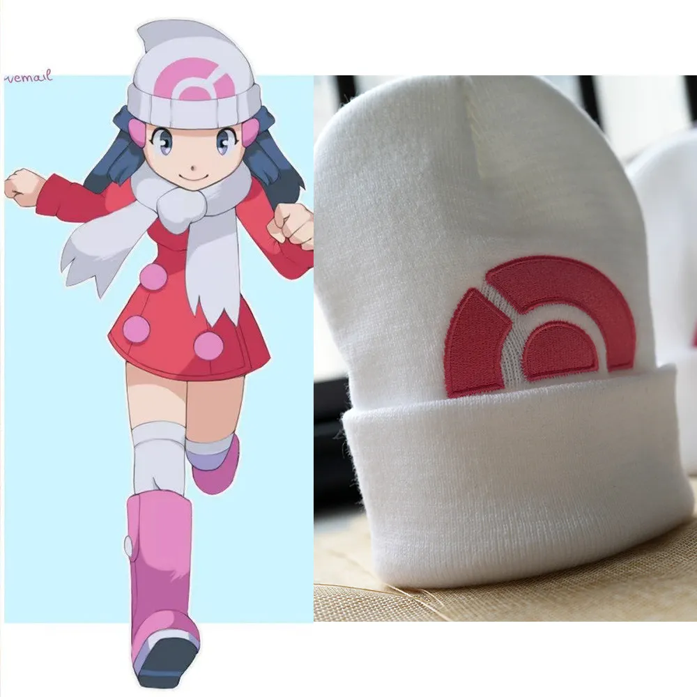 Anime Dawn Hikari Cosplay Headwear Yellow Pink Triangle Hairclips Knitted Beanie Hat Women Halloween Party Costume Accessories
