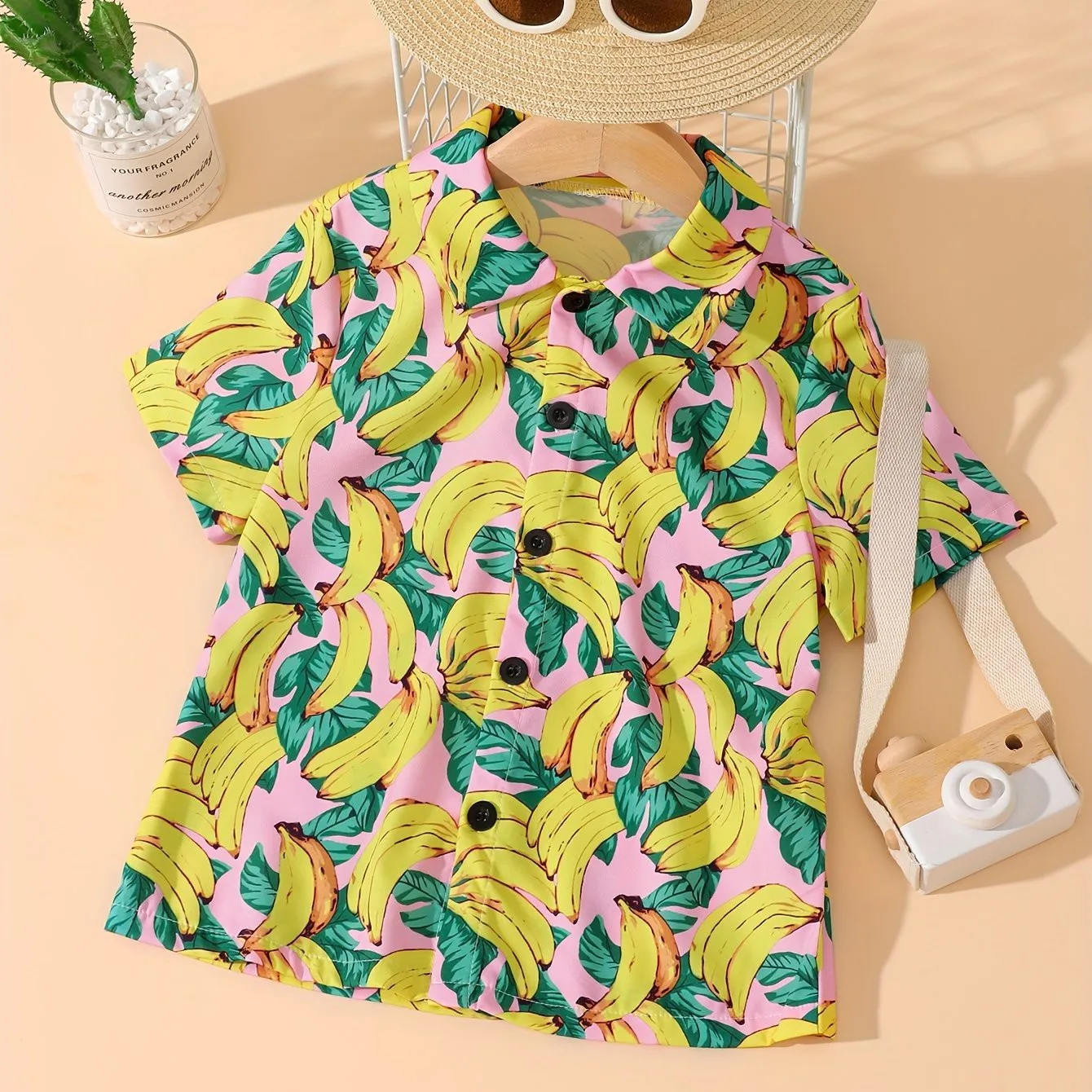 Fruit Cherry And Banana Print Boys Creative Shirt Casual Short Sleeve Lapel Cool Shirt Tops Girls Boys Clothes Summer Outdoor