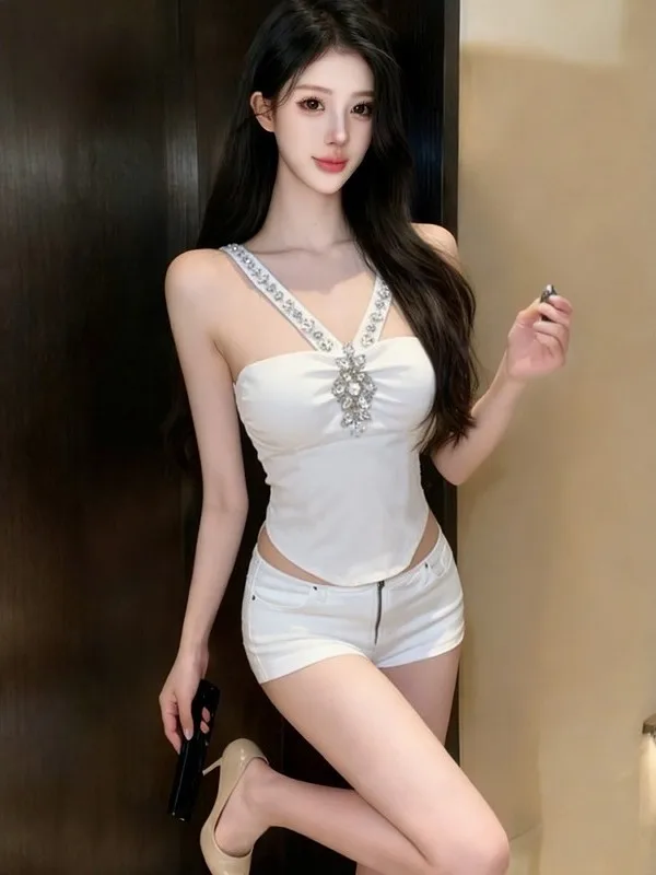 

Женский летний приталенный топ-жилет с тяжелой вышивкой и бриллиантовыми элементами, на бретельках, в стиле Pure Desire Spicy, французский шик