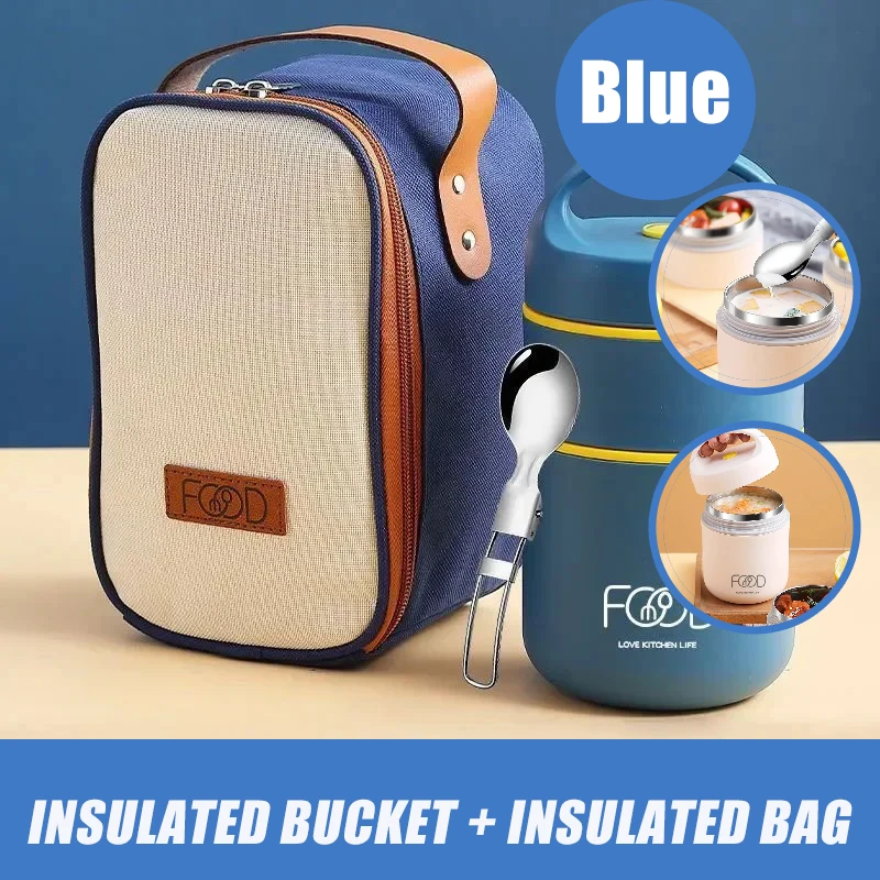 

Outdoor Camping Double Layer Insulated Lunch Box Set with Portable Insulated Bag Combo Scalding and Drop Resistant