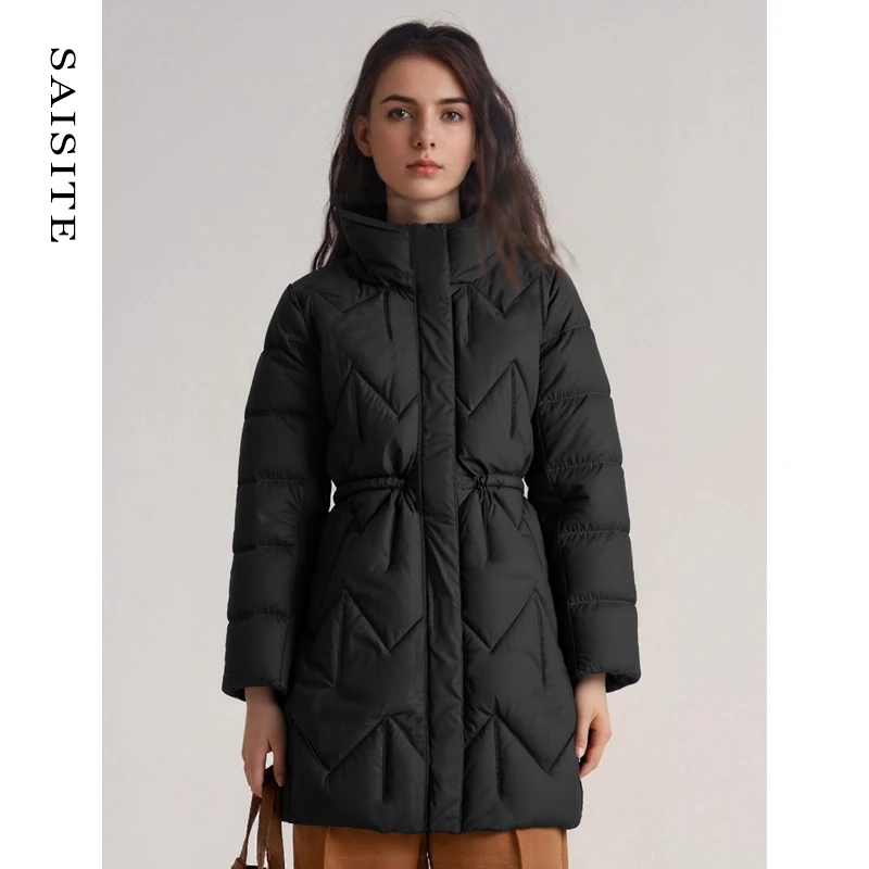 

Новый зимний пуховик средней длины с капюшоном Jaet White Du Feather, женский теплый повседневный костюм для поездок на работу, корейский Sle