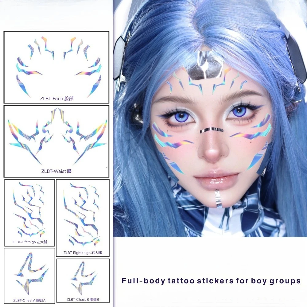 Holographic Body Stickers Galaxy Purple with Lightning for Woman Man Cosplay Stage Performance Witch  Themed Makeup Glam
