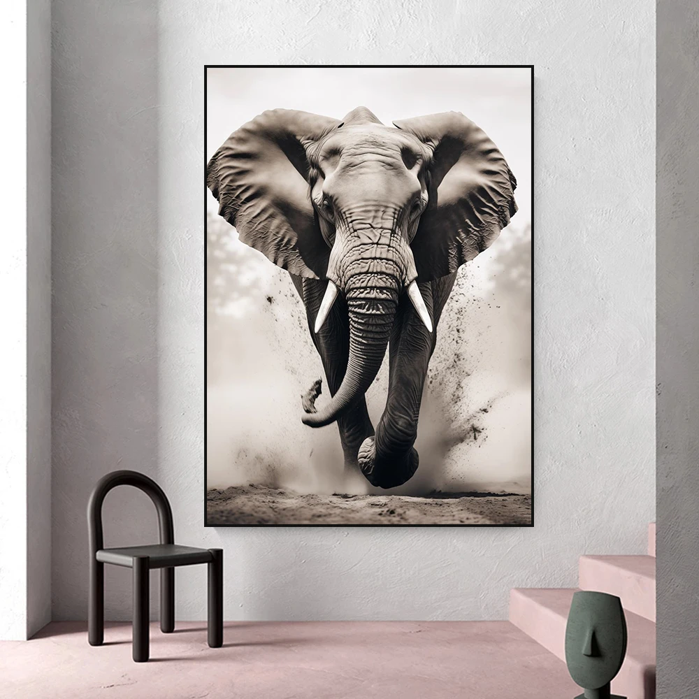 Black and White Animal Poster Tiger Elephant Deer Cheetah Bull Horse Canvas Painting Wall Art Room Home Decor Cuadros