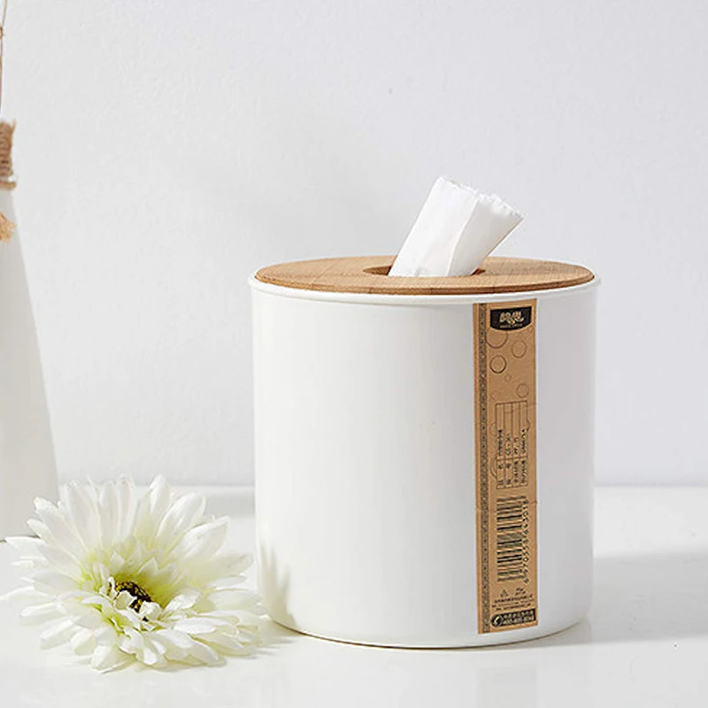 Round Tissue Box Bamboo Wood Drawer Napkin Box Toilet Roll Holder Storage Box Roll Paper Box Living Room Toilet Roll Paper Box