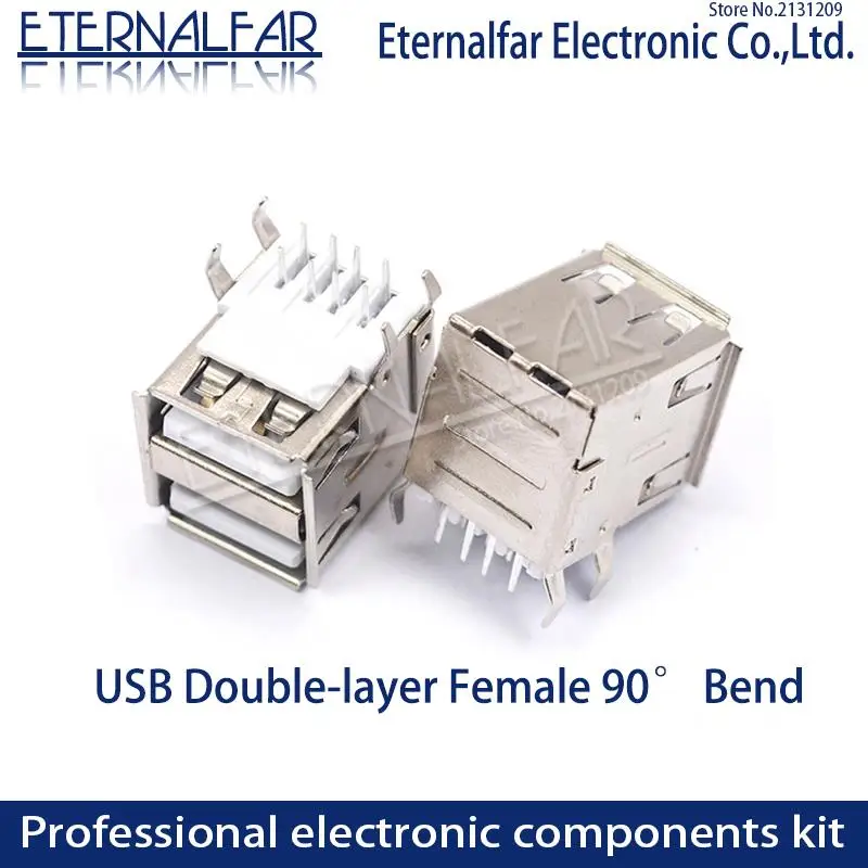 USB 2.0 Square Type B Female 90 Degree D mouth Bent foot Printer Interface Connector Socket Straight Needle Welding Wire PCB DIY