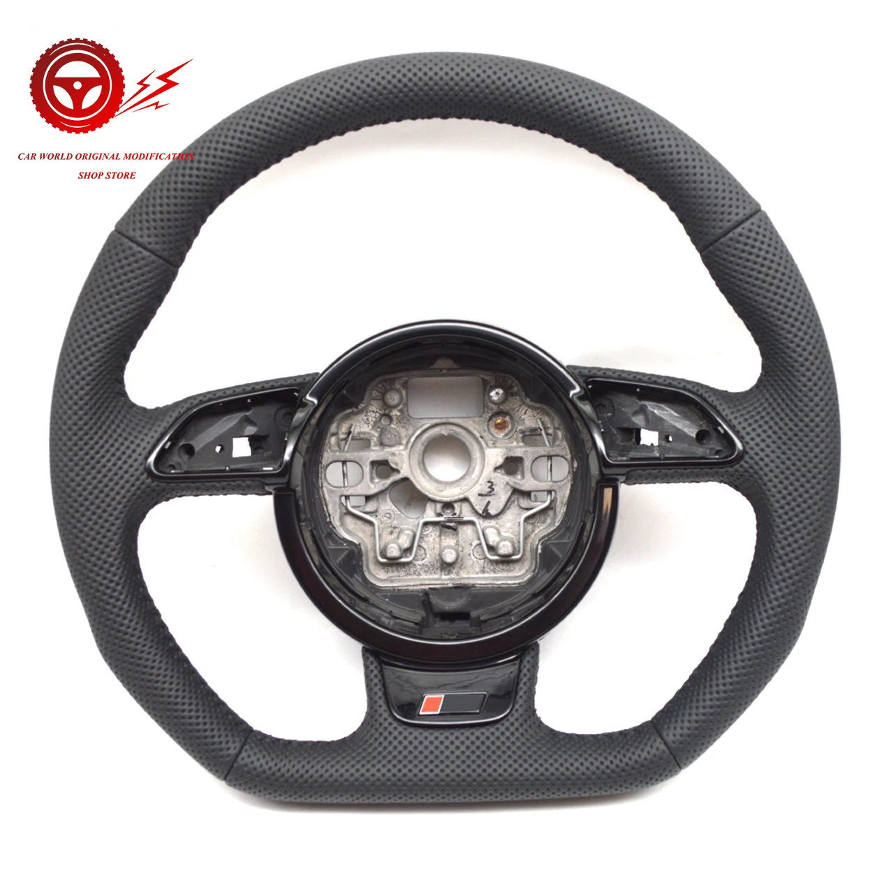 Fully perforated leather multifunctional flat bottomed sports steering wheel,for Audi A6 C7