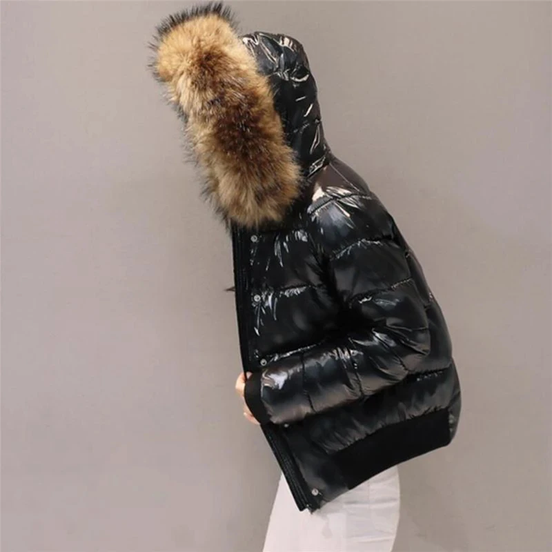 Winter Jacket Woman Parkas Thicken Warm Coat Lady Glossy Black Jackets Solid Color Parka Coat Women\'s Fashion New Streetwear