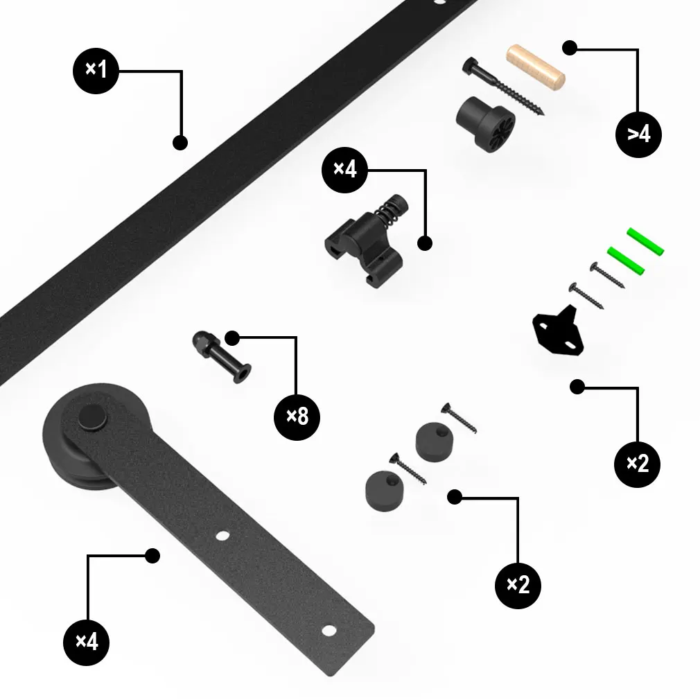 CCJH Riel deslizante de puerta móvil, cabezal plano, polea de pista de puerta doble de 6 pies, guía de tierra, accesorios de Hardware