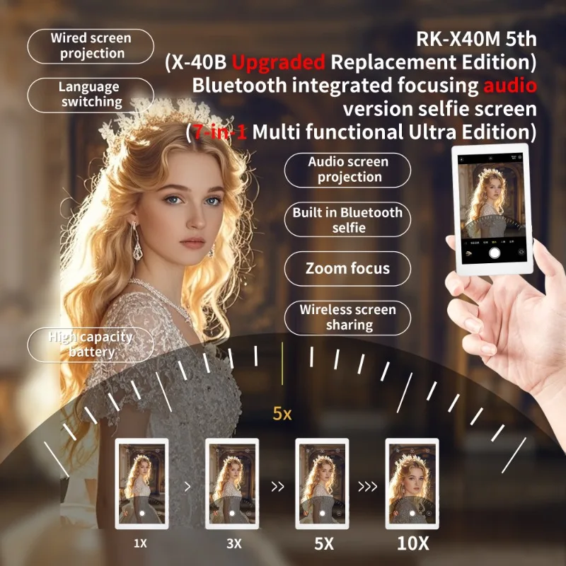 RK-X40M Wireless Selfie Monitor for iphone Android Live Selfie Monitor Screen with Screen Vlog Live Stream Selfie Monitor