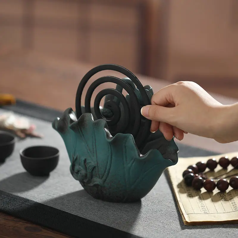

Creative Lotus Leaf Large Incense Burner Mosquito Incense Burner Home Aromatherapy Burner Tea Ceremony Ornament Sandalwood Burne