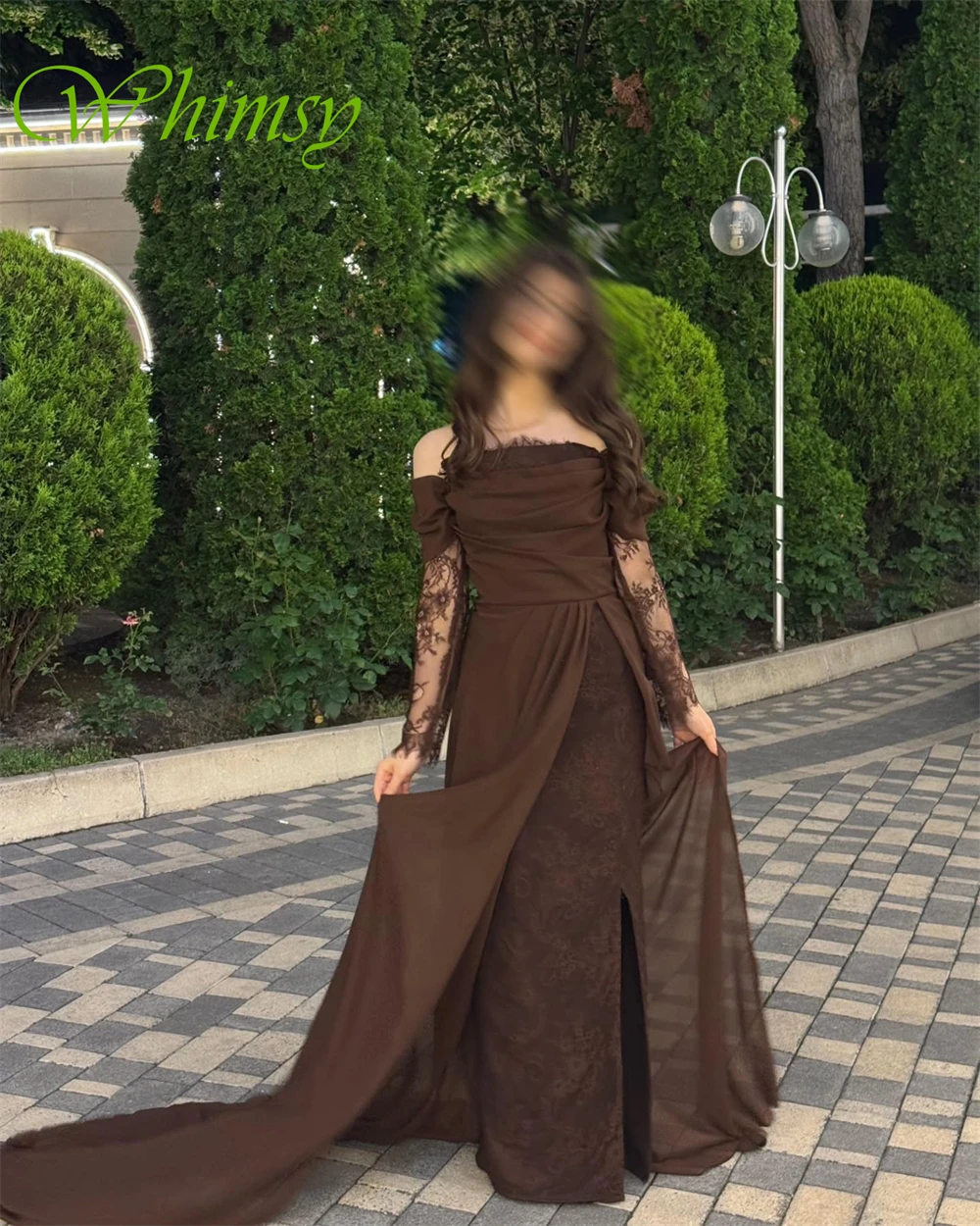 Customized Exquisite Off the Shoulder Long Sleeves Evening Dress Temperament Chapel Train Prom Dresses Delicate Lace Party Gowns