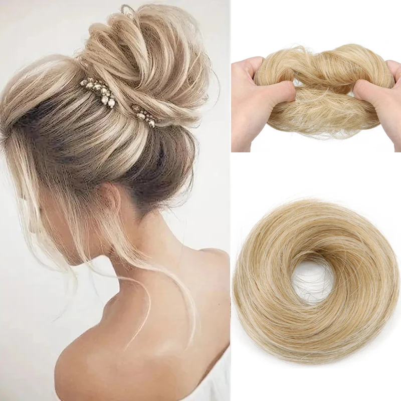 كعكة الشعر الاصطناعية المستقيمة أوبدو شينيون مع وصلة شعر مرنة للنساء إكسسوارات الشعر اليومية الكسولة
