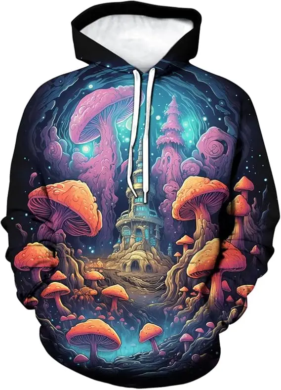 Men's Abstract Colorful Trippy Psychedelic Mushroom Art 3D Print Hoodies Unisex Pullover Fashion Fungi Graphic Sweatshirt Hoodie