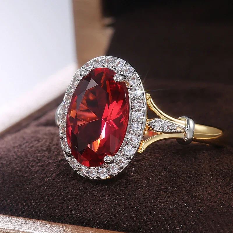 Anillos de lujo de circonia cúbica roja y rosa grande para mujer, Color dorado, joyería de lujo para fiesta, el mejor regalo para madre, anillos brillantes