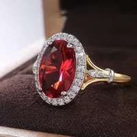 Luxury Big Rose Red Cubic Zirconia Gold Color Women Rings Luxury Ladies Jewelry for Party Best Mother's Gift Brilliant Rings