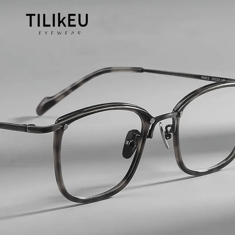 

Japanese-Style Retro Acetate Titanium Eyeglasses Frame for Men Business Designer Full Frame Glasses Luxury Striped Gray Eyewear