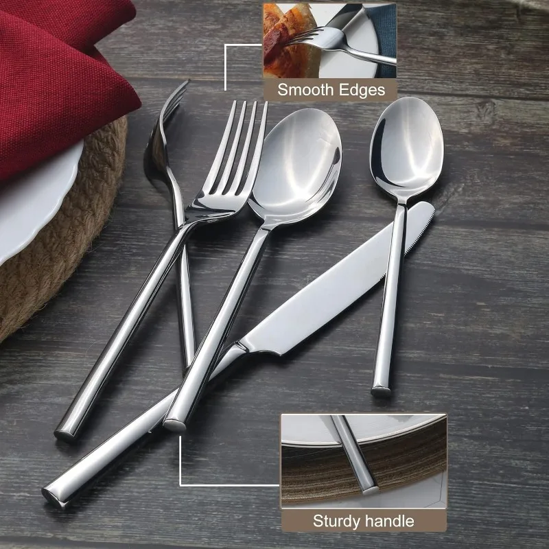 20-Piece Forged Silverware Set Stainless Steel Flatware Set Cutlery Set,Service for 4,Mirror Finish,Dishwasher Safe