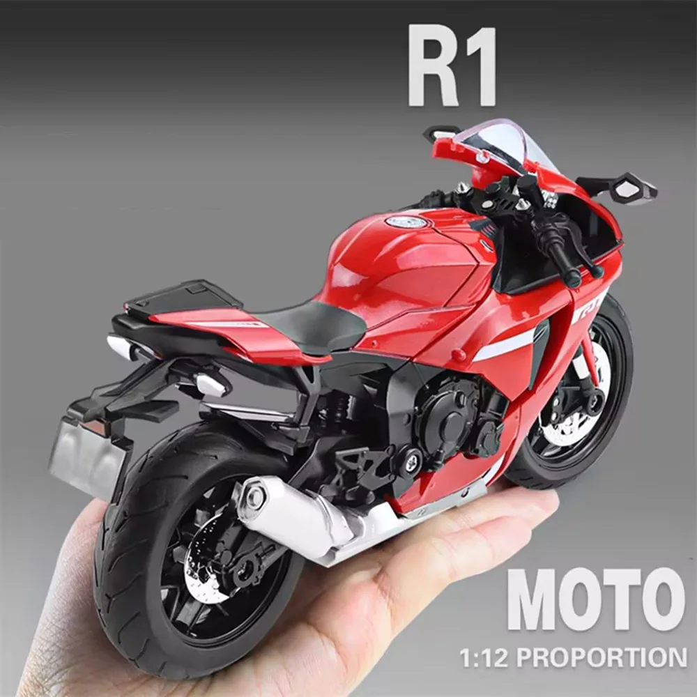

1:12 Scale R1 R1M Motorcycle Alloy Cars Toys Diecasts Models Rubber Tires Motorcycles Toy Light Sound Vehicles Children Gifts