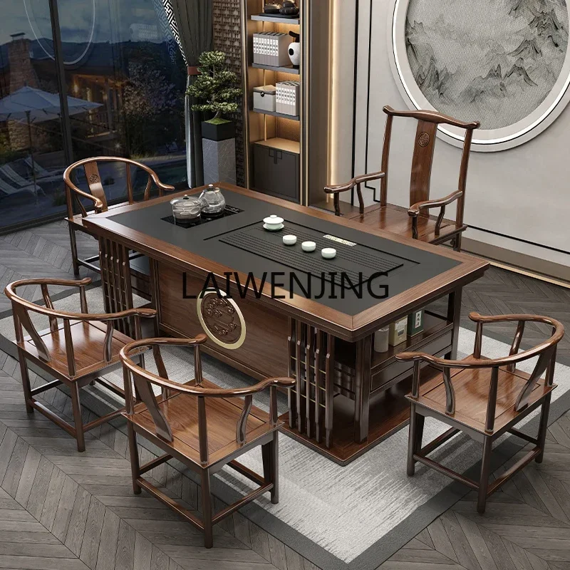 b MJY solid wood tea table and chair combination kettle integrated embedded tea table one table five chairs