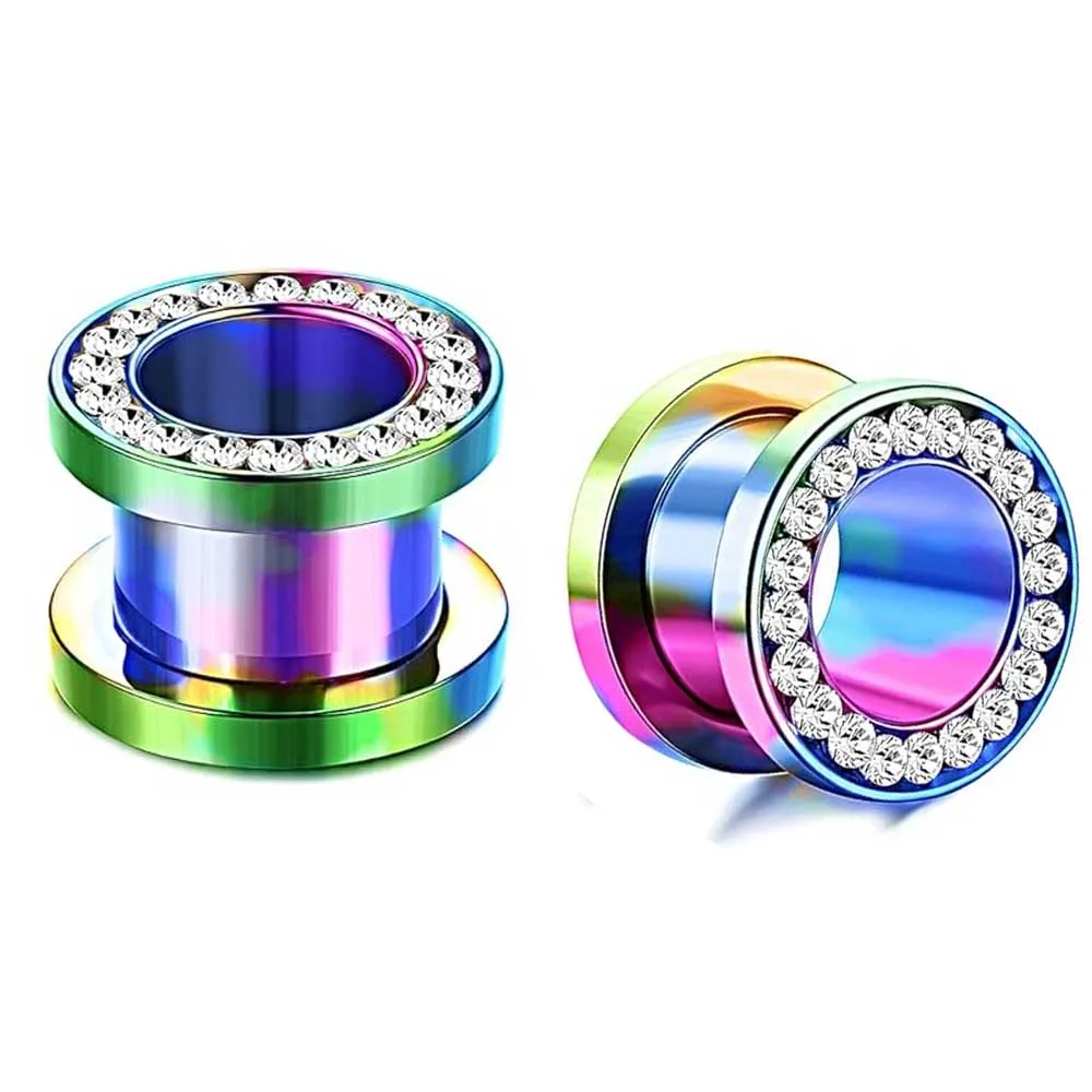 1 Paar CZ Weißer Zirkon Ohr-Tunnel-Expander aus Edelstahl, Ohrringe, Ohr-Dehner, Piercings, Schmuck, doppelt ausgestellter Schraubverschluss für das Ohr – Detail 17