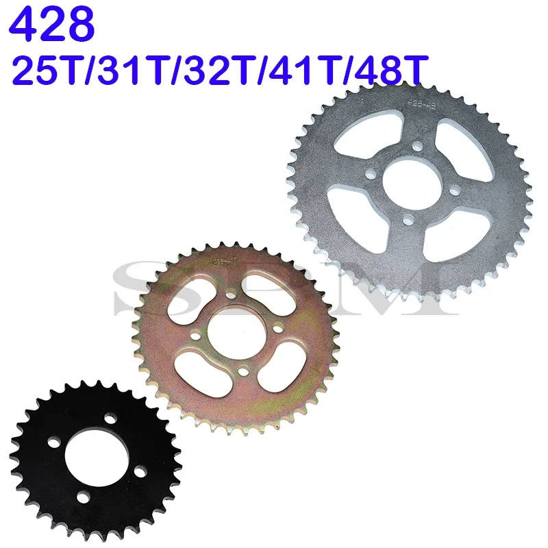 Motorcycle 25T/31T/32T/37T/41T/48T Rear Sprocket 428 Chain Disc 48MM For ATV Go kart UTV Buggy Golf Cart Quad Bike Accessories