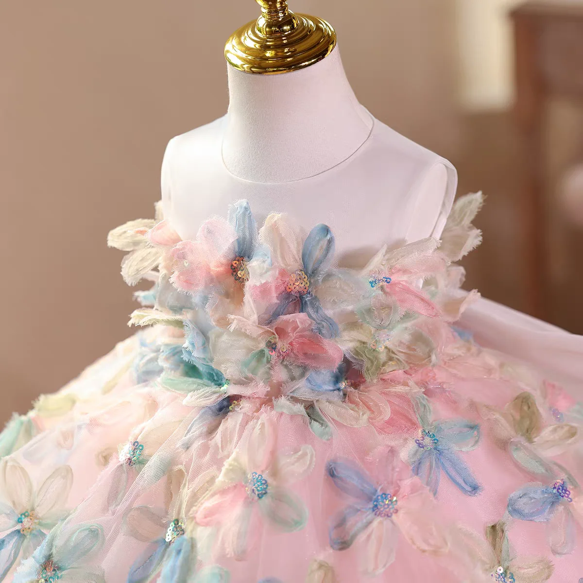 Dreamy Vow D113 Elegante abito da bambina rosa floreale senza maniche in tulle Festival per bambini Festa di compleanno Abito da ballo al ginocchio