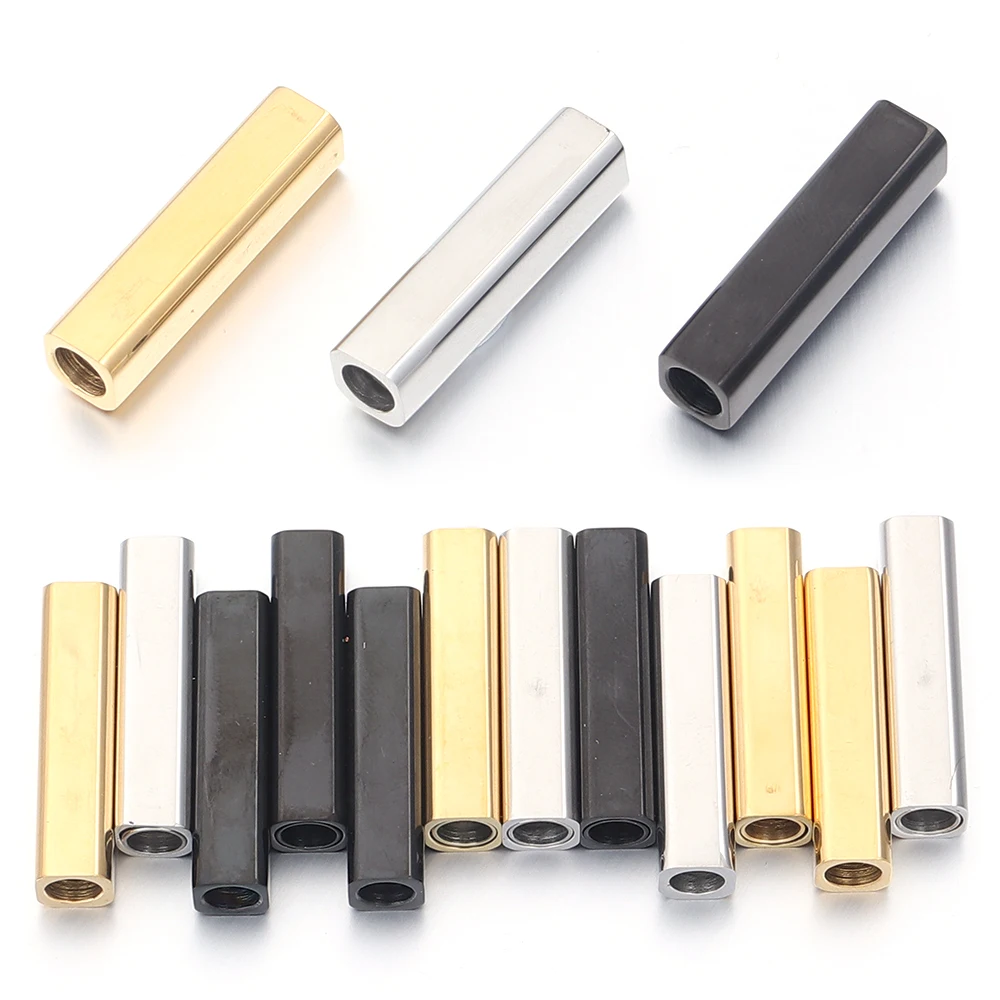 2 قطعة/الوحدة صالح 4 مللي متر الجلود حبل المشابك الفولاذ المقاوم للصدأ مربع مشبك ل قلادة سوار موصلات DIY بها بنفسك صنع المجوهرات #3