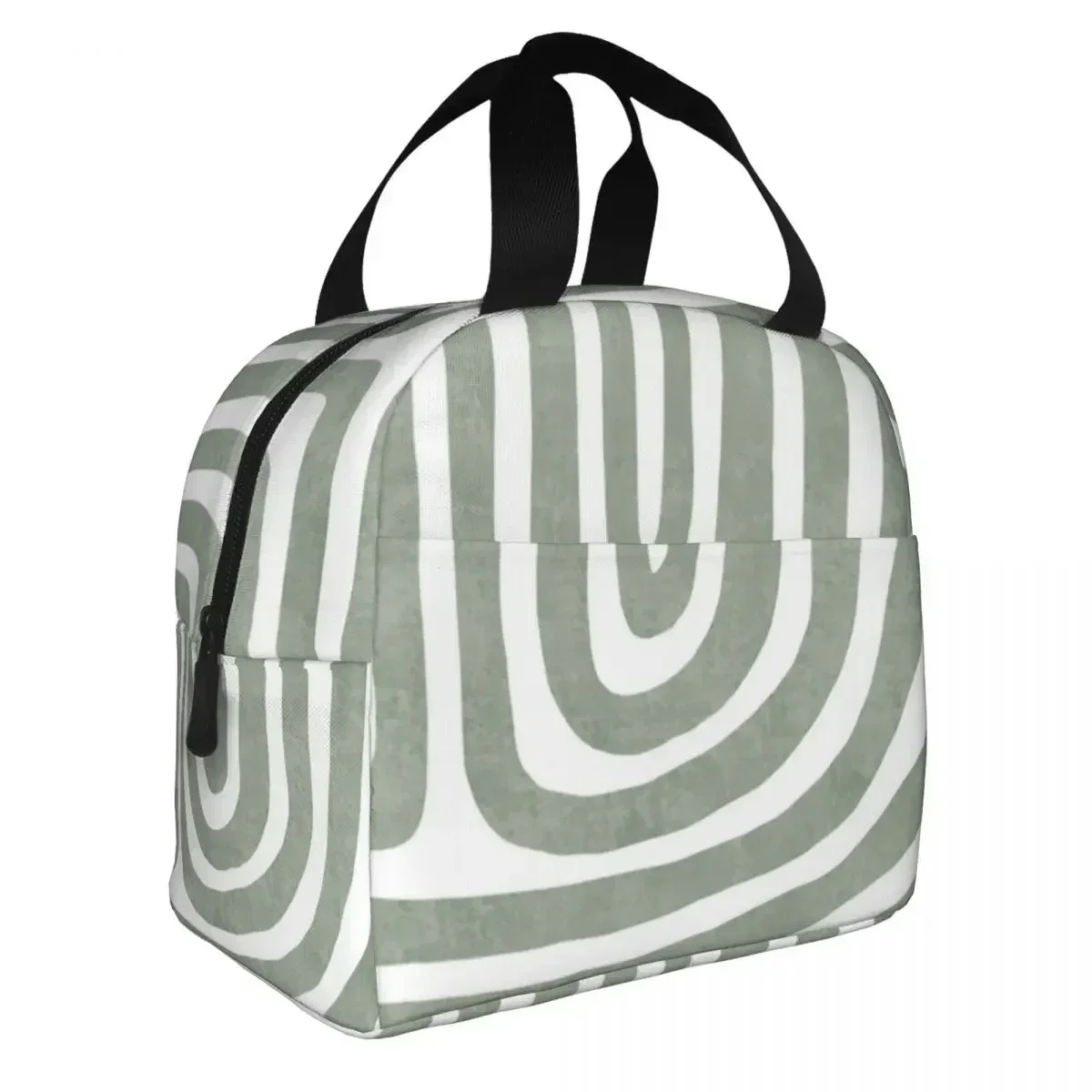 Green Pattern Line Art Lunch Bag Portable Insulated Canvas Cooler Bags Floral Thermal Cold Food Picnic Lunch Box for Women Kids