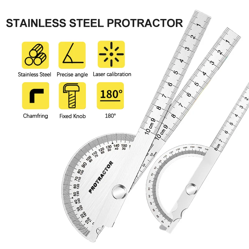 180 Degree Protractor High Precision Metal Angle Finder Goniometer Stainless Steel Rotary Measuring Ruler Woodworking Ruler