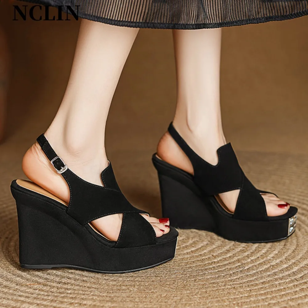 

Women's Wedges Sandals 2025 Summer New Fashion Suede Peep Toe Platform High Heel Women Sandals Sexy Party Dress Women Sandalias