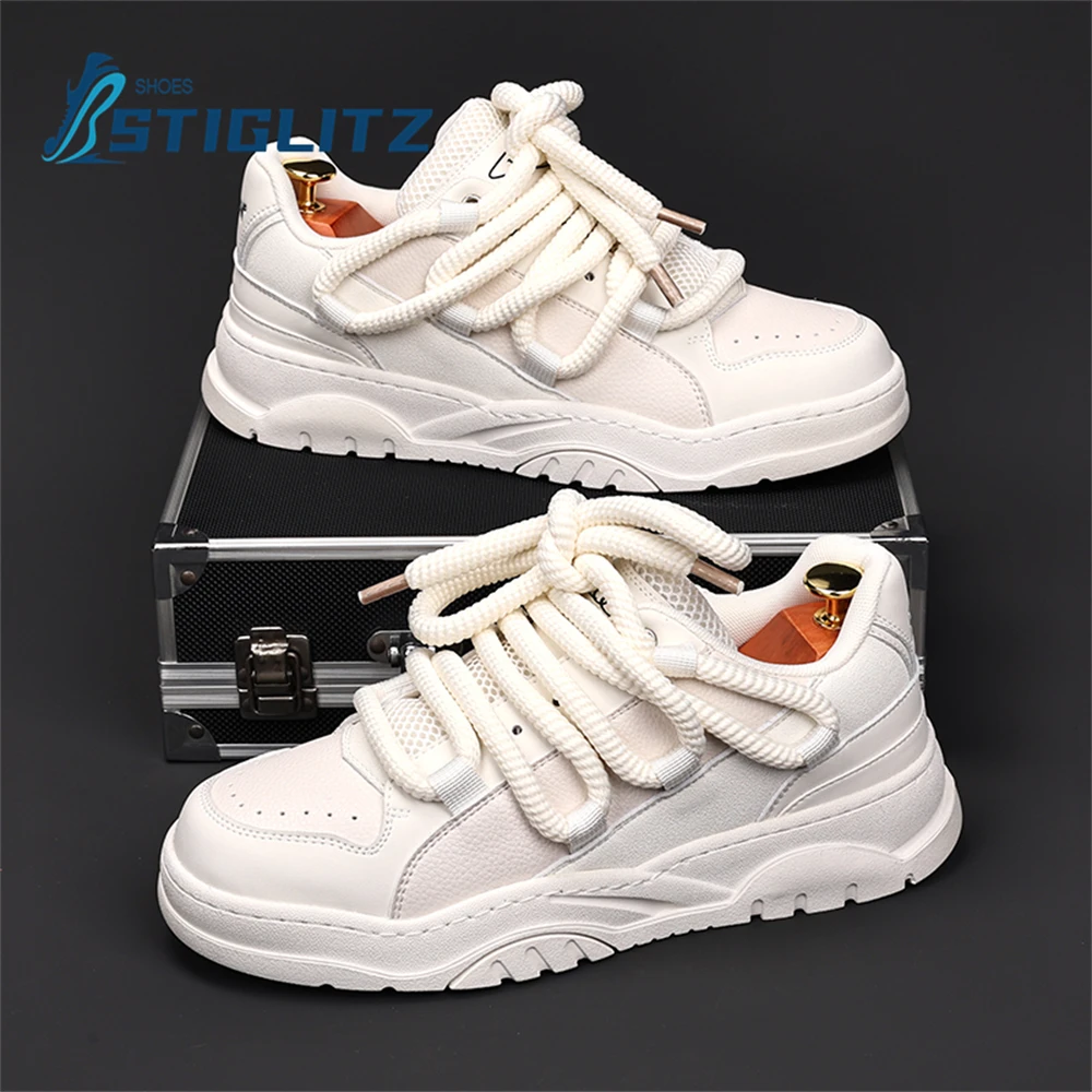 

Solid Color Thick Bottom Bread Shoes Thick Shoelace Design Sense Men's Shoes Shallow Lace Up Fashion Casual Shoes Men's Sneakers