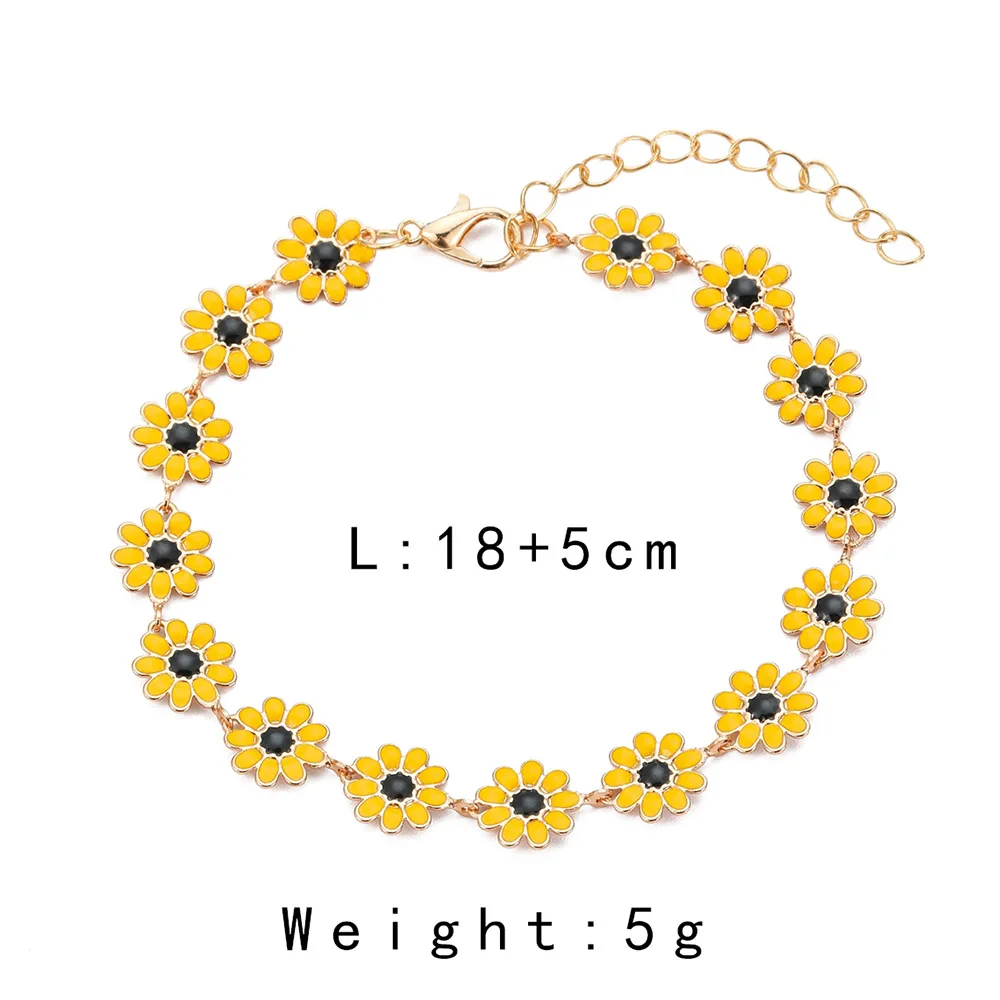 Vintage Bohemian Full Daisy Bracelet & Bangle Summer Fashion Flower Chain Charm Bracelet For Women Travel Wristband Jewelry