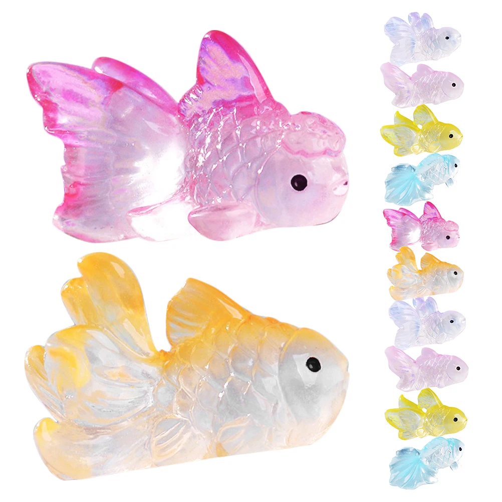 12 pcs Miniature Goldfish Statues Glow In The Dark Micro Landscape Resin Fish Figurines For Decor Marine Animal