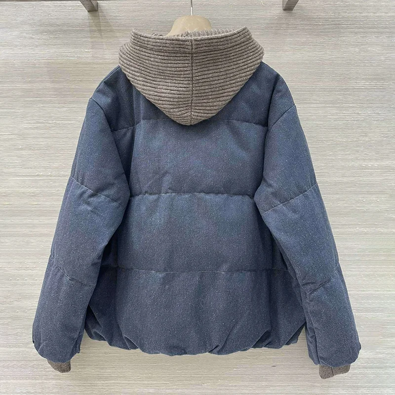 Hoogwaardig gebreid gewatteerd donsjack met capuchon, bijpassende dameswinterjas, luxe warm 25101386