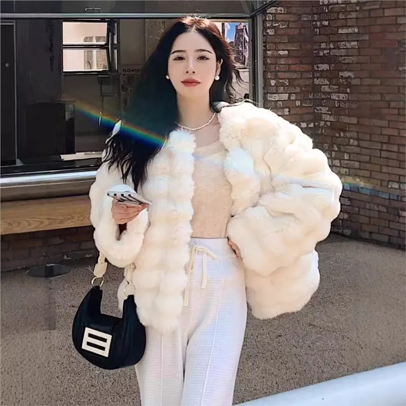 Short bubble-mixed fur women's coat round-neck dress fashionable loose top