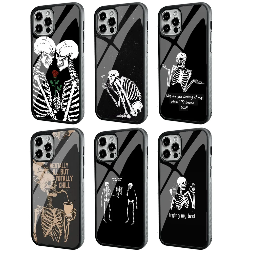 Artistic Funny Skeleton Skull Phone Case Strong Magnetic For IPhone 15 14 13 Pro Max 11 12 Mini For Magsafe