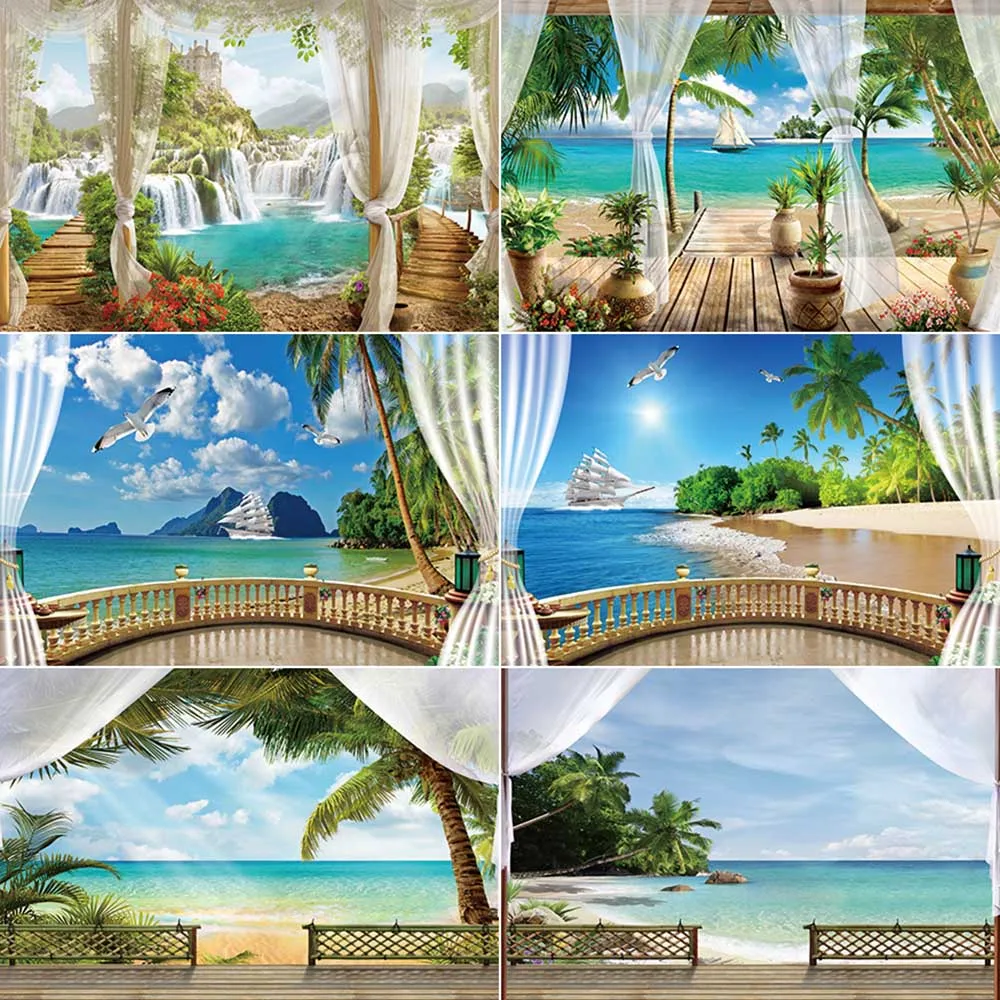 

MOON.QG Seascape View Platform Photography Backdrops Baby Holiday Party Decoration Photocall Backgrounds Studio Photobooth Props